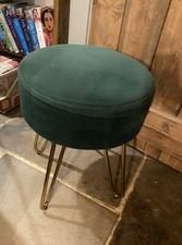  Stool Dark Green Velvet Round Makeup Vanity Seat Chair Metal Legs Pouffe