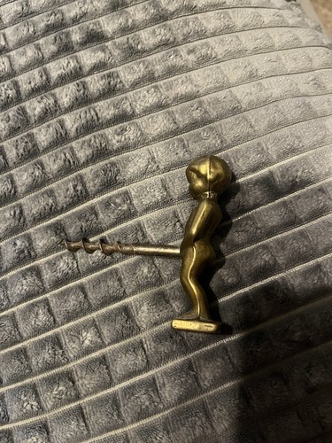 Vintage brass boy cork screw - cork,