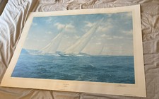 JOHN STEVENS DEWS HAND SIGNED PRINT, “J CLASS AT COWES 1934” SLIGHTLY FADED