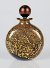 Vintage Isle of Wight Glass Handmade Perfume Bottle black & gold LARGE - RARE!