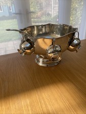 Silver On Copper Punch Bowl With Cups And Ladle