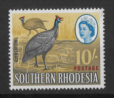 Southern Rhodesia 1964 10/- Guinea Fowl SG104a 'Extra Feather' MNH Cat£35