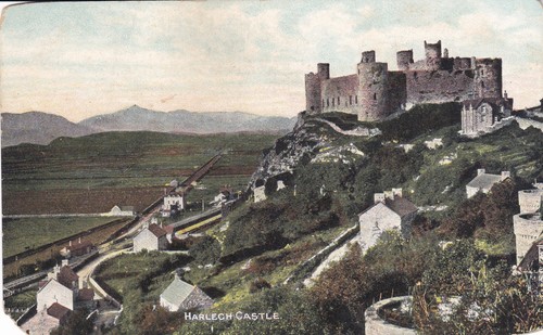 Harlech castle old postcard - castle.,