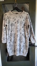 BIBA Grey Chinese Fu Dog & Koi Print Stretch Jersey Sweater Jumper Dress Size 14