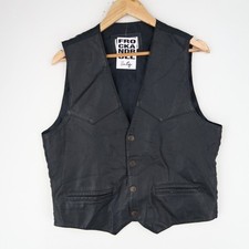 Vintage Black Leather Waistcoat Gilet Vest Mens Size M (T9536)