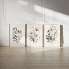 Set of 3 Wildflower Wall Prints -  botanical boho natural