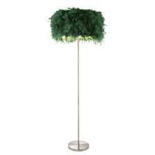 Modern and Chic Real Green Feather Floor Lamp with Satin Nickel Base and Swit...