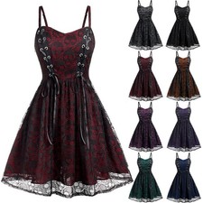 Women's Gothic Swing Dress Strappy Skull Steampunk Party Fancy Dresses Halloween