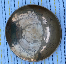 Vintage Antique Chinese Brass Flower Design Hand Engraved Plate 12.5cm