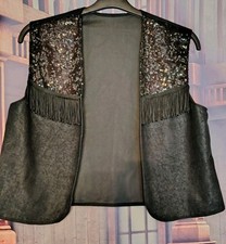 Black Sequin Cowgirl Waistcoat Medium Fancy Dress Western Wild West M 14-16