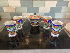 Sadler Art Deco Clarice Cliff Inspired Teapot & 4 Mug Set Pristine Condition