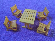 Playmobil Foldable Picnic Table & 4 Yellow Foldable Chairs for camper van, etc.