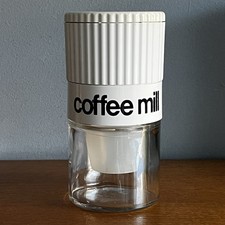 Vintage 1980s Gemco USA White Plastic and Glass Coffee Grinder Mill