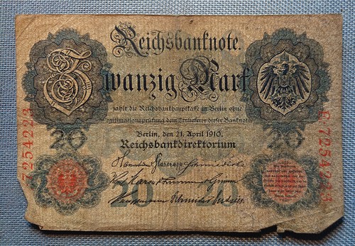Old reichs banknote twenty - old,
