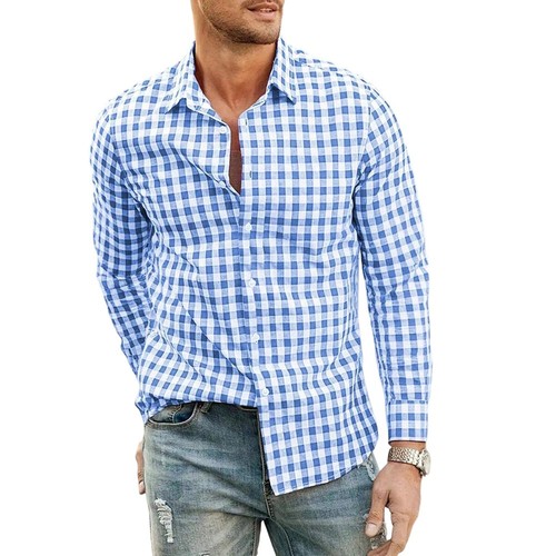 Long sleeve top men plaid - top,