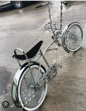 20" LOWRIDER CHROME BIKE, W/ BLACK VELOUR SEAT,  144 SPOKES WHEEL, TWISTED PARTS