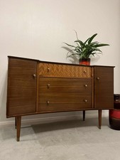 Mid Century Bow Fronted Sideboard By Uniflex In Walnut Designed By Peter Hayward