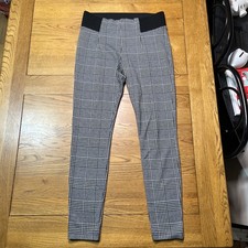 Next Ladies Size 12R Black & White Check Stretch Trousers/ Elasticated Waist