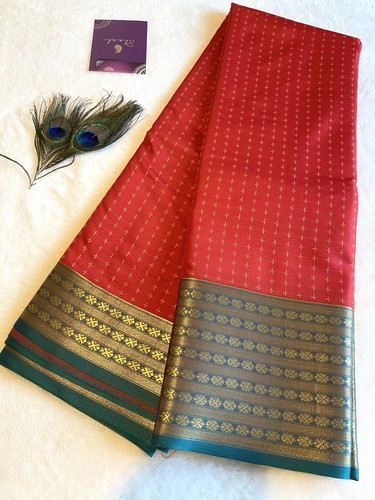 Beautiful red semi soft silk - red,