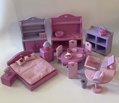 Wooden pink dolls house - wooden,