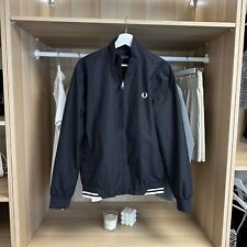 Fred Perry Mens Harrington Jacket Size S Black Full-Zip Bomber Basic Logo Nylon