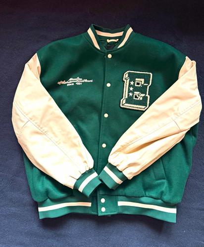 Green white varsity jacket - varsity,