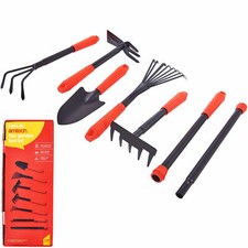 AMTECH  7pc GARDEN TOOL KIT HOE RAKE FORK TROWEL GARDENING HAND TOOLS NEW