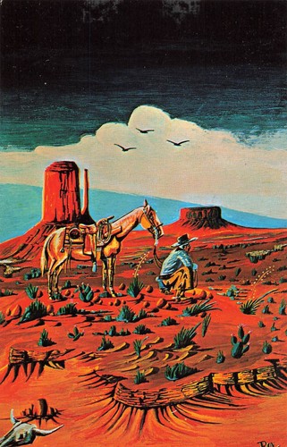Desert man painting postcard - desert,