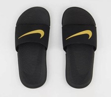 Nike Kawa Junior/Kids Slides Black Metallic Gold. SIZE: UK1.5/ EUR33.5