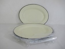 Bespoke 77 Set of Nine Large Oval Cream & Black Rim Enamel Serving Dinner Plates