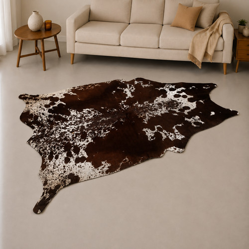 Genuine brown white cowhide - white,