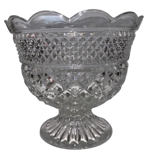Vtg glass diamond cut compote - glass,