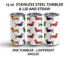 Dachshund Dog 15oz Tumbler Cup for Hot & Cold Drinks Stainless Steel Sausage Dog
