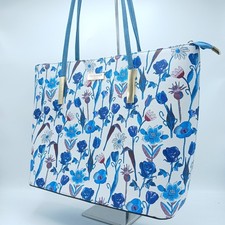 Ted Baker Tote Handbag White Blue Floral Print Gold Top Handle Shoulder FLT