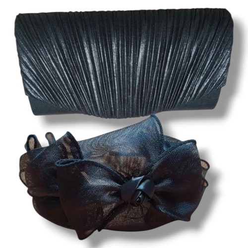 Black fascinator and bag - black,
