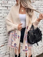 Aztec shawl Poncho tassel fringed Festival Gypsy 70s tribal pashmina.   