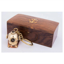Brass Diving Helmet Key Ring with Wooden Box – Nautical Gift