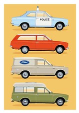 4 Ford Escort Mark 1 Classic Iconic Car Illustration Sideviews A4, A3, A2 Poster