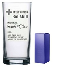 Personalised Engraved Hi ball mixer spirit BACARDI glass any name PRESCRIPTION