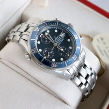 Omega Seamaster Pro 300m FULL SET Chronograph Blue James Bond Mens Diver Watch 
