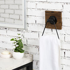 Rustic Dark Brown Burnt Wood & Industrial Black Metal Pipe Wall Hand Towel Ring