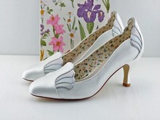 Ivory satin and leather court shoes 3'' heel bridal-wedding