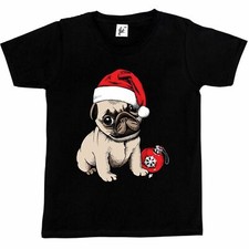 Pug Puppy Wearing Santa Hat