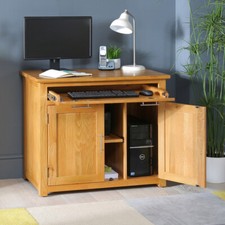 London Oak Hideaway Home Office Computer Desk - Hidden Compact Cabinet - UK46