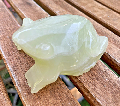 Carved pale green stone frog - carved,