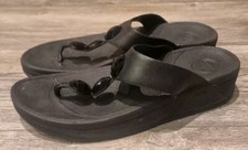 Women's FitFlop Petra Black Jewel Leather Flip-Flop Toning Sandals UK Size 6 VGC