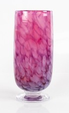 Jonathan Harris tonal pink / purple speckled glass vase on clear foot - signed