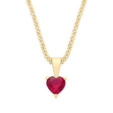 9ct Yellow Gold Created Ruby Heart Solitaire Pendant July Birthstone + 18" Chain