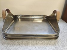 FLAMANT ASCOT TRAY Square Shaped suede leather handles Nickel Plated