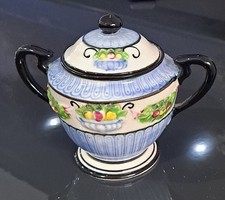 Antique Della Robbia Maruhon Ware Sugar Bowl With Lid Japanese Majolica 1920s